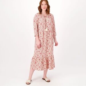 NWOT Denim & Co Naturals Rust Floral Midi Dress, Women’s Size Small, QVC Linen